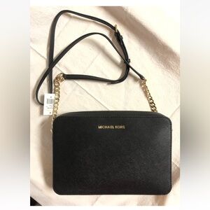 NWT Michael Kors Jet Set Large East West Crossbody Chain Handbag Black $298